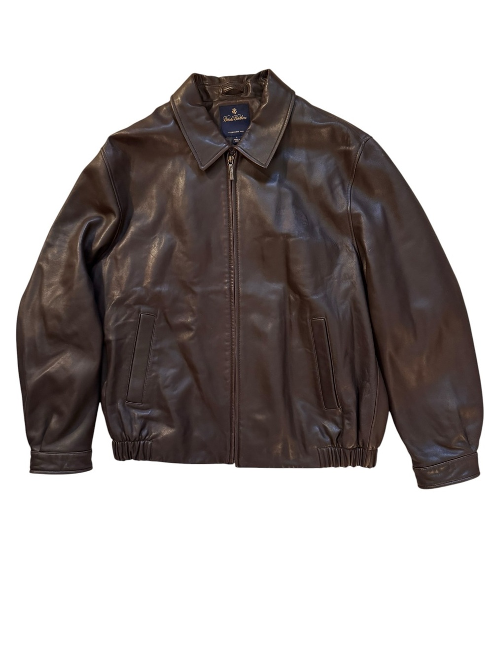 Brooks Brothers Nappa Leather Bomber Jacket Mens Large Dark Brown Quilted Lining
